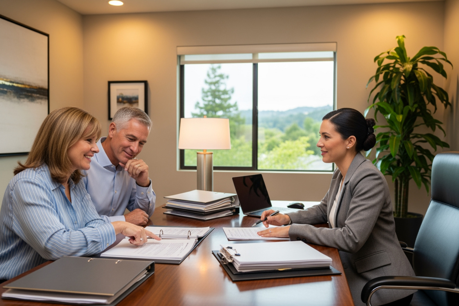 Happy middle-aged couple in Walnut Creek discussing their estate plan and retirement goals - estate planning Walnut Creek