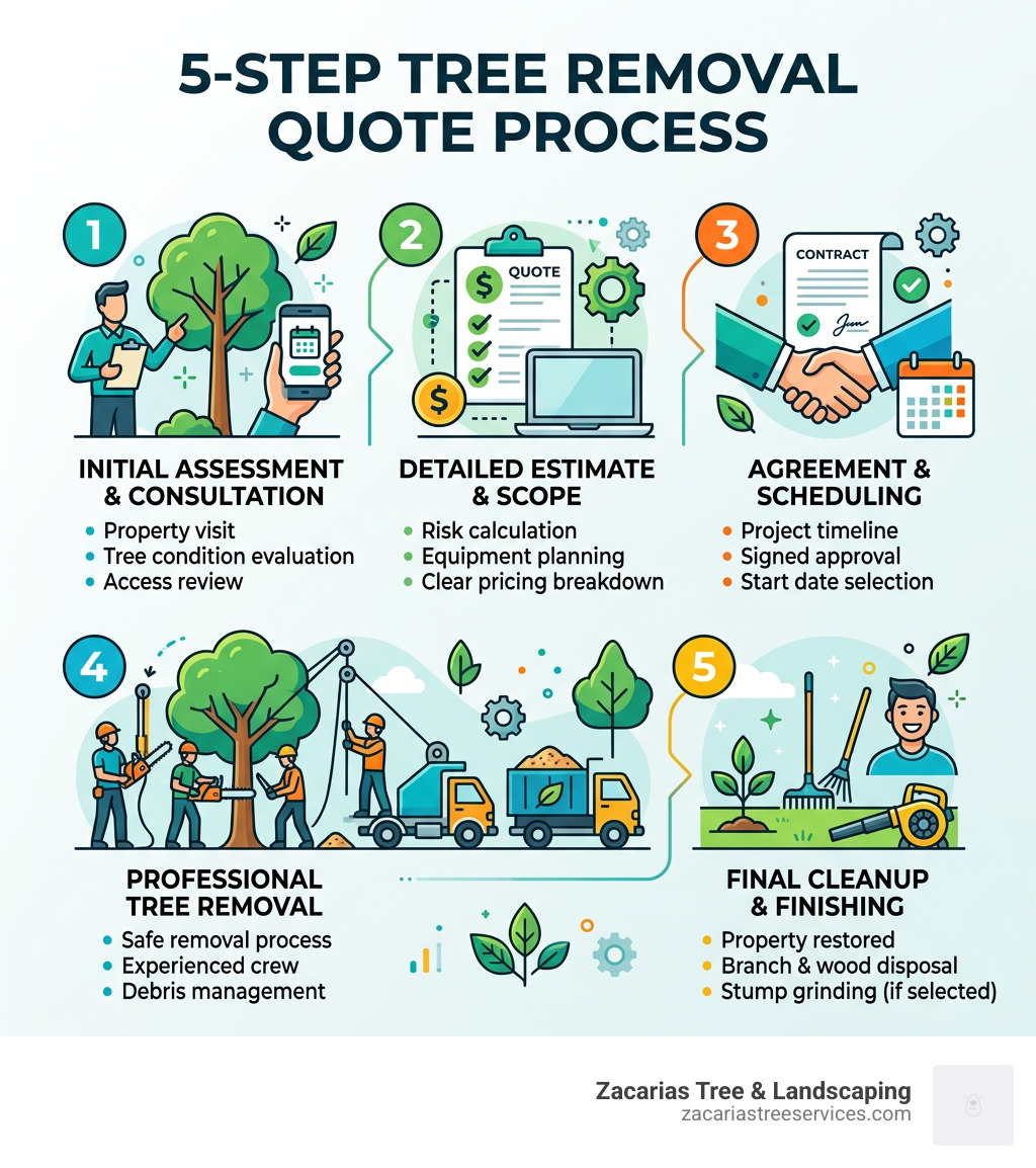 5-step tree removal quote process from assessment to final cleanup - tree removal quote infographic 5-step tree removal quote process from assessment to final cleanup - tree removal quote infographic