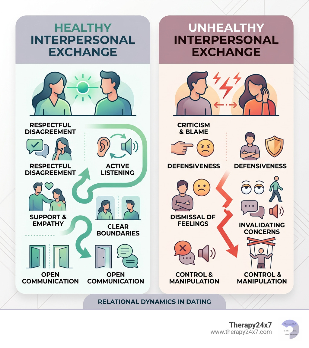 healthy vs unhealthy interpersonal exchange infographic - dating and relationship patterns for individuals infographic 