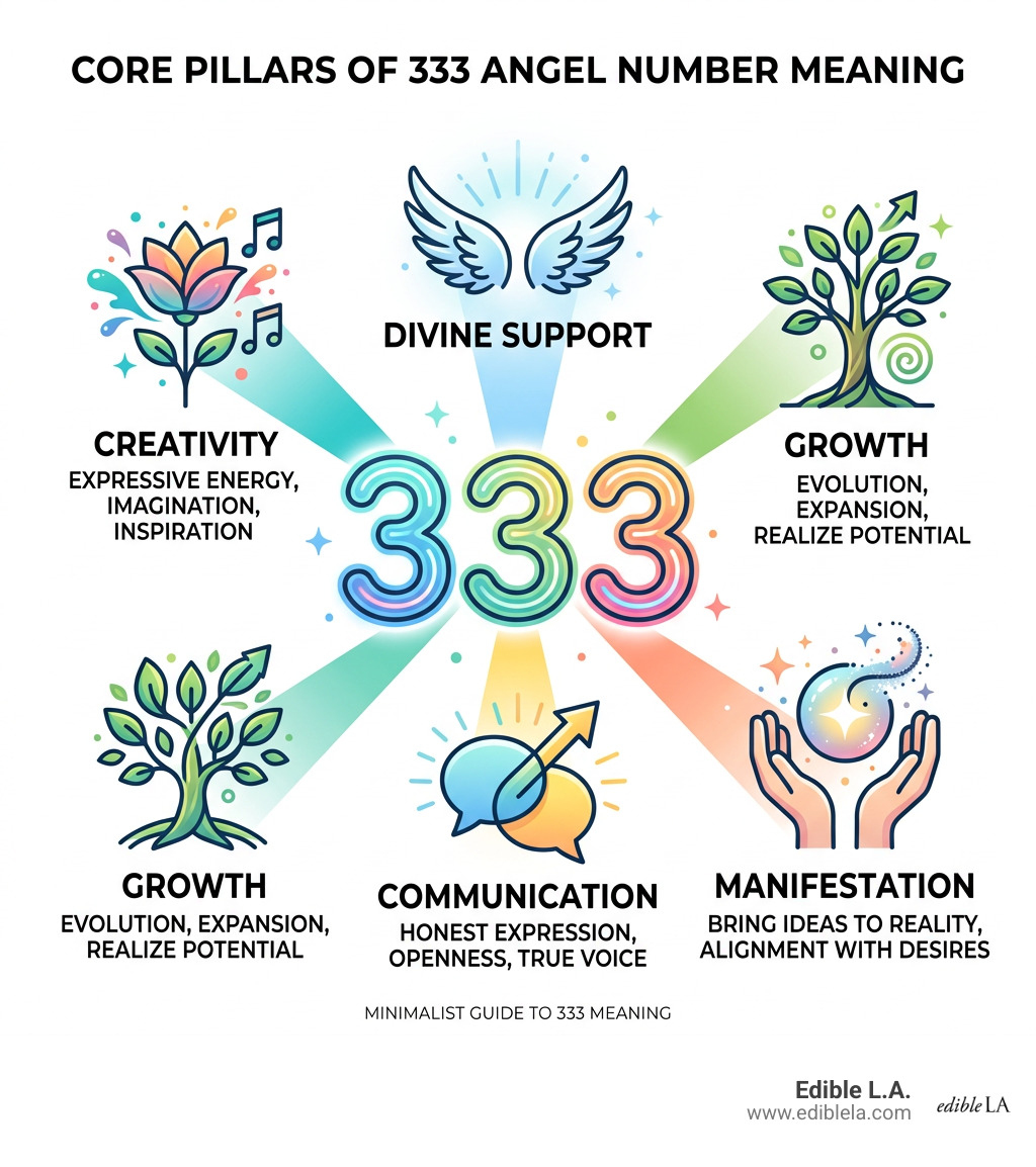 Core pillars of 333 angel number meaning: creativity, divine support, growth, communication, manifestation -  333 angel
