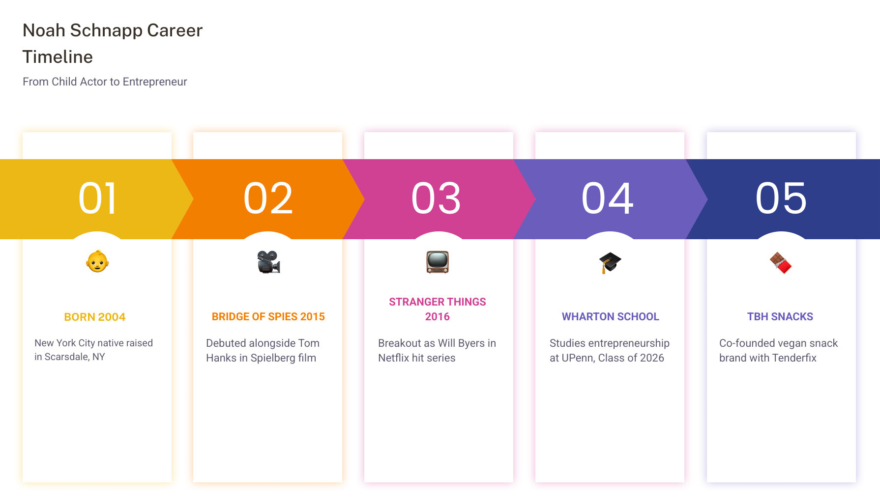 Noah Schnapp career timeline infographic from child actor to entrepreneur - noah schnapp infographic pillar-5-steps