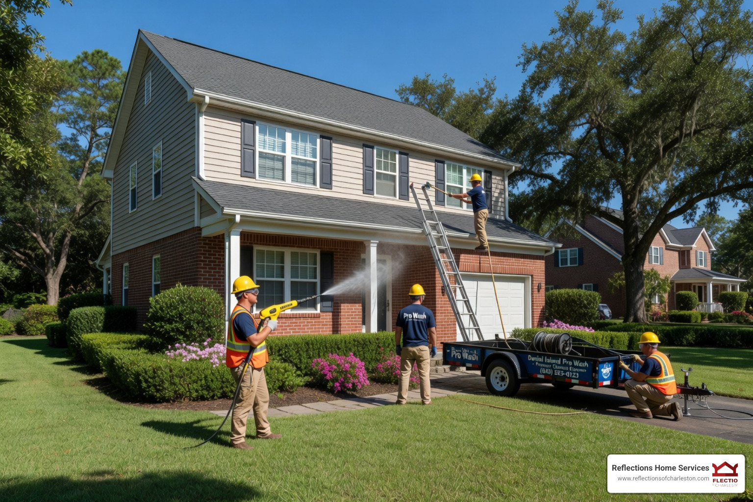 Algae buildup on home siding - professional house washing daniel island