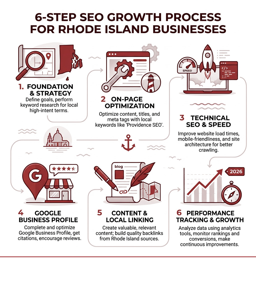 6-step SEO growth process for Rhode Island businesses infographic - SEO services Rhode Island infographic 6-step SEO growth process for Rhode Island businesses infographic - SEO services Rhode Island infographic