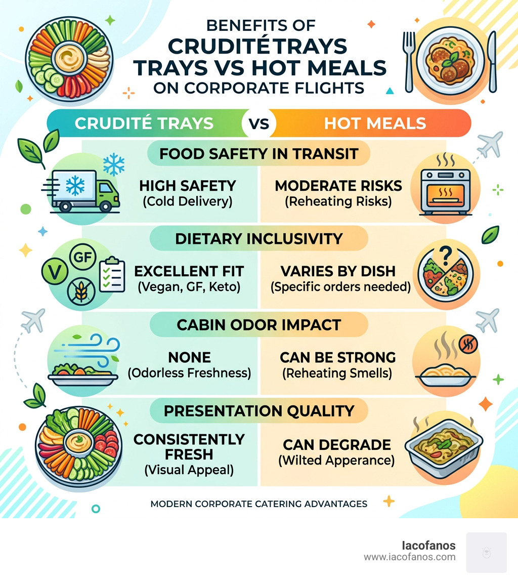 Benefits of crudité trays vs hot meals on corporate flights: safety, freshness, dietary fit, presentation - crudité trays