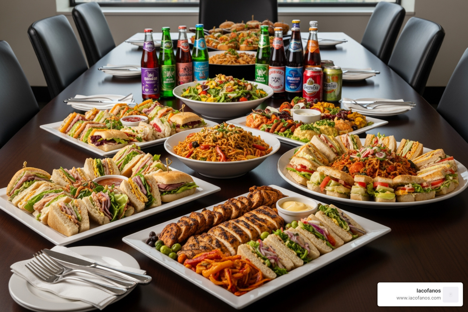 Diverse catering spreads featuring sandwiches, salads, and hot entrees for an office meeting - washington dc corporate Diverse catering spreads featuring sandwiches, salads, and hot entrees for an office meeting - washington dc corporate