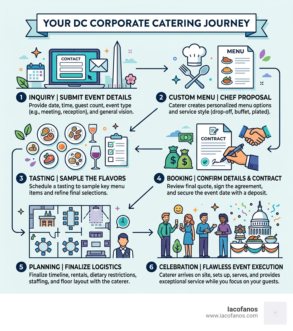 Step-by-step infographic: how to book corporate catering in Washington DC from inquiry to celebration - washington dc Step-by-step infographic: how to book corporate catering in Washington DC from inquiry to celebration - washington dc