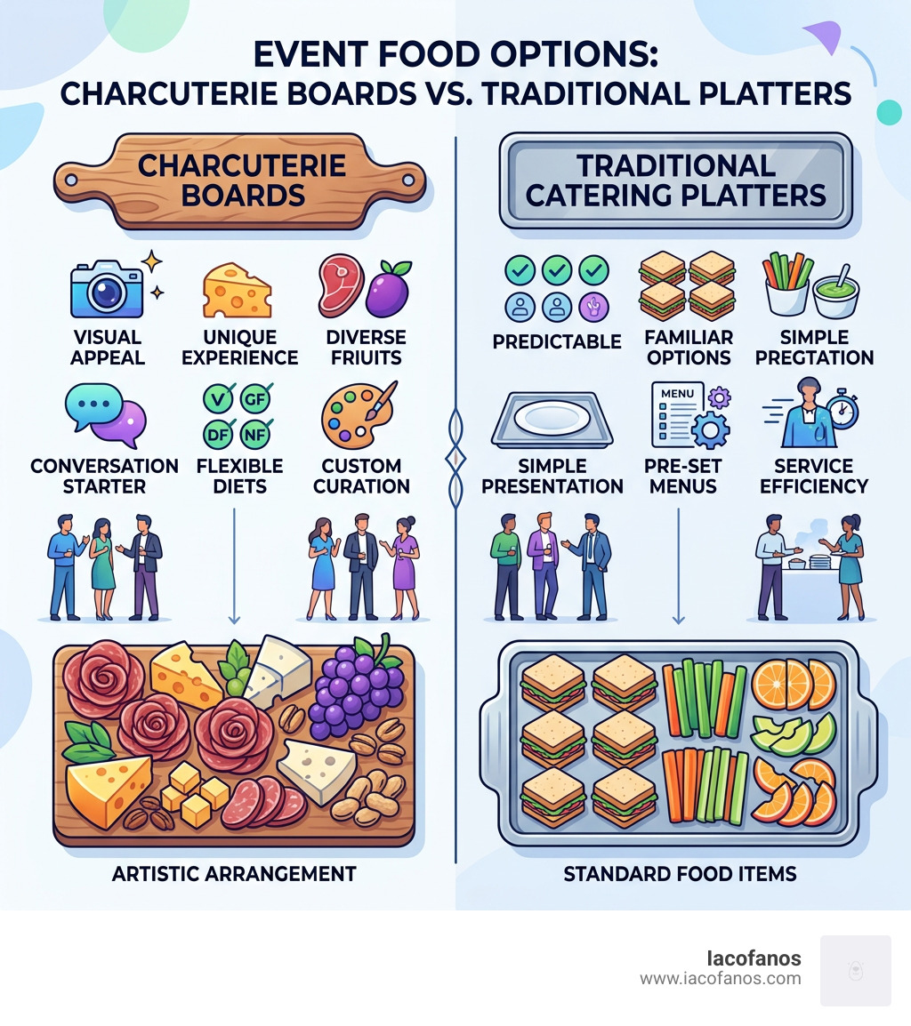 infographic comparing charcuterie boards vs traditional catering platters for events - charcuterie boards catering infographic comparing charcuterie boards vs traditional catering platters for events - charcuterie boards catering