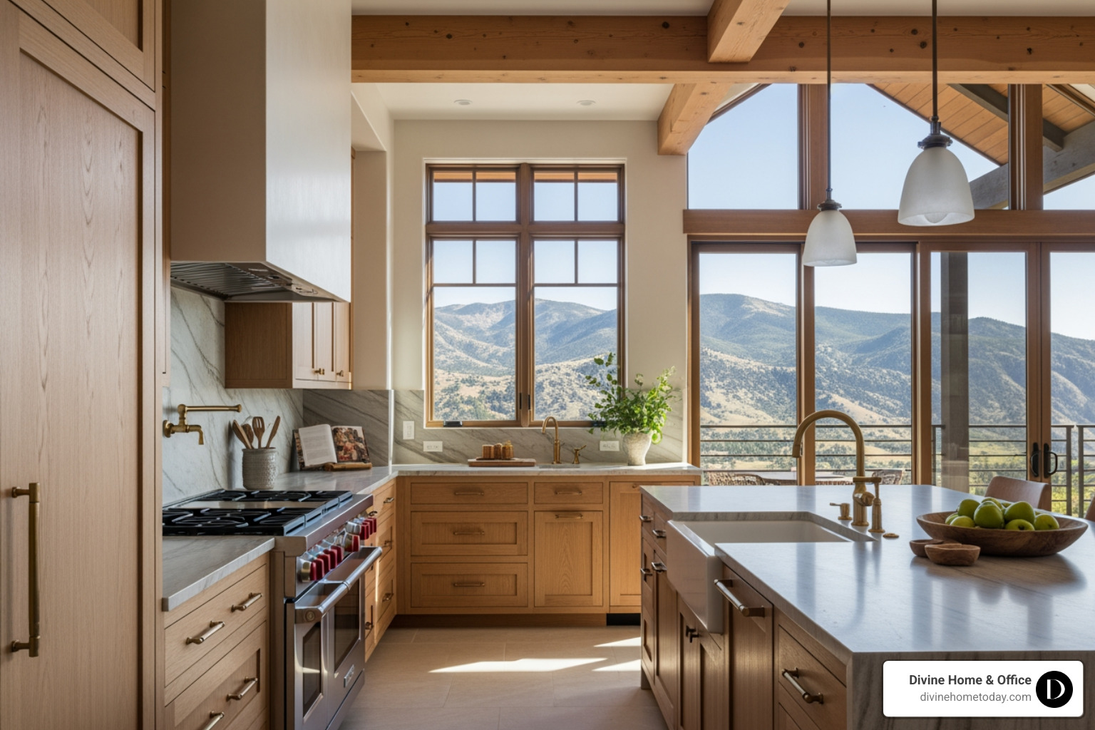 High-end modern mountain kitchen with custom natural wood cabinetry - Custom design Denver High-end modern mountain kitchen with custom natural wood cabinetry - Custom design Denver