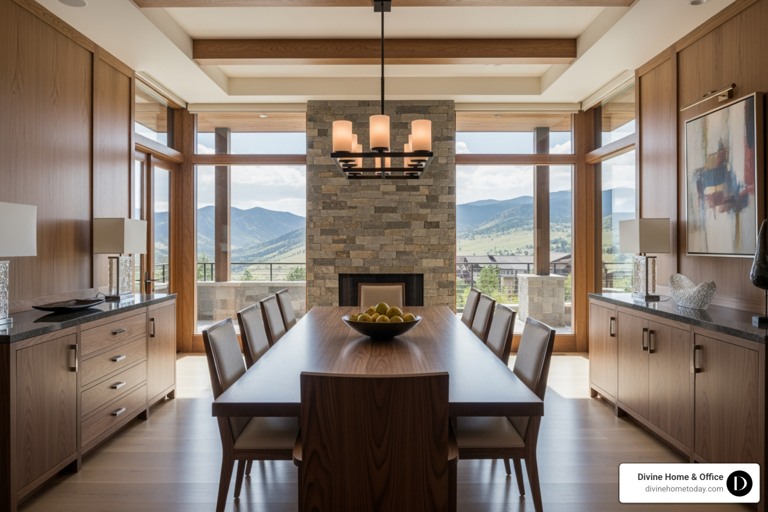 Hand-crafted walnut dining table in a luxury Denver dining room - Custom design Denver Hand-crafted walnut dining table in a luxury Denver dining room - Custom design Denver