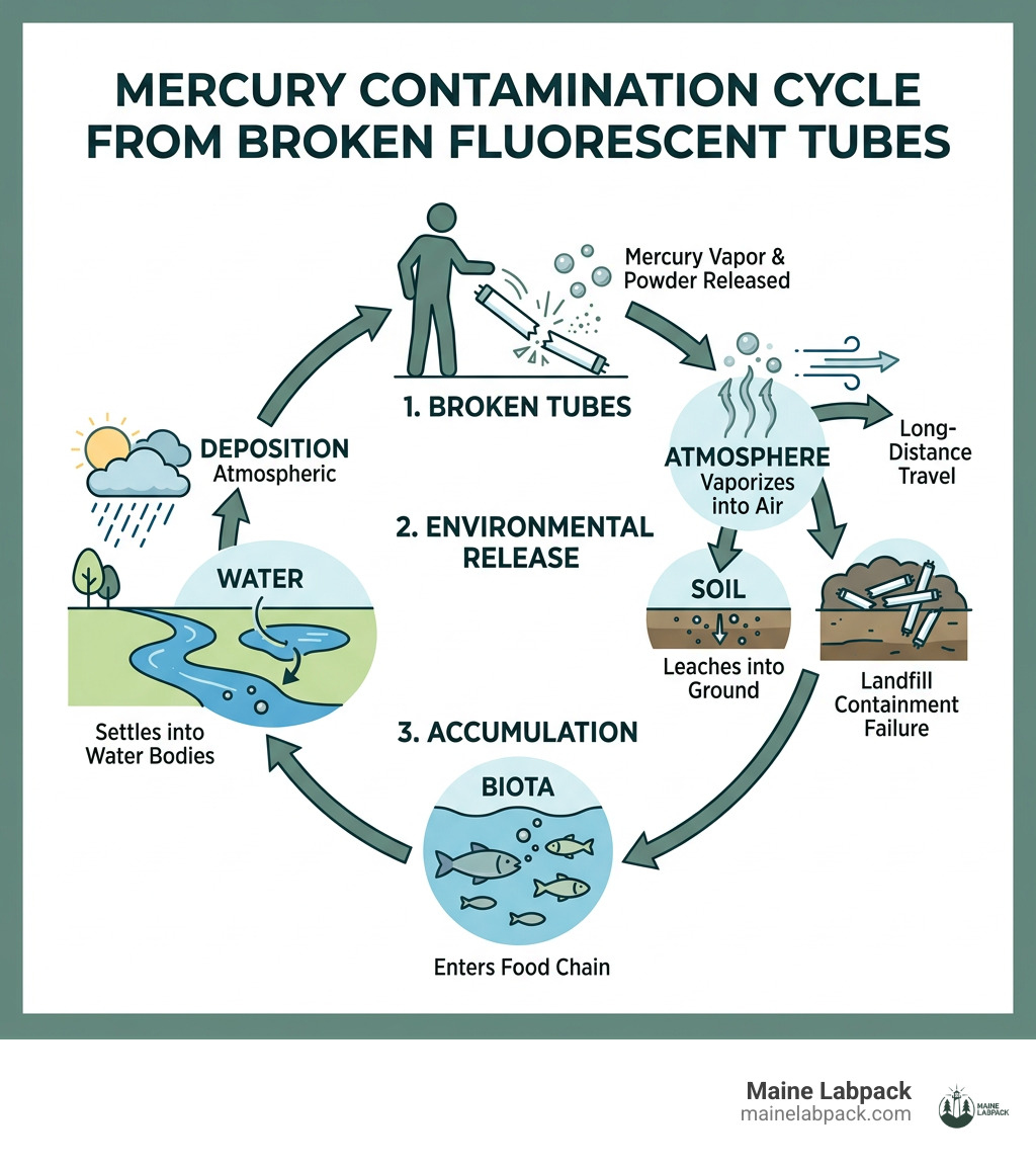 Mercury contamination cycle from broken fluorescent tubes to soil water and atmosphere - how do you dispose of fluorescent Mercury contamination cycle from broken fluorescent tubes to soil water and atmosphere - how do you dispose of fluorescent