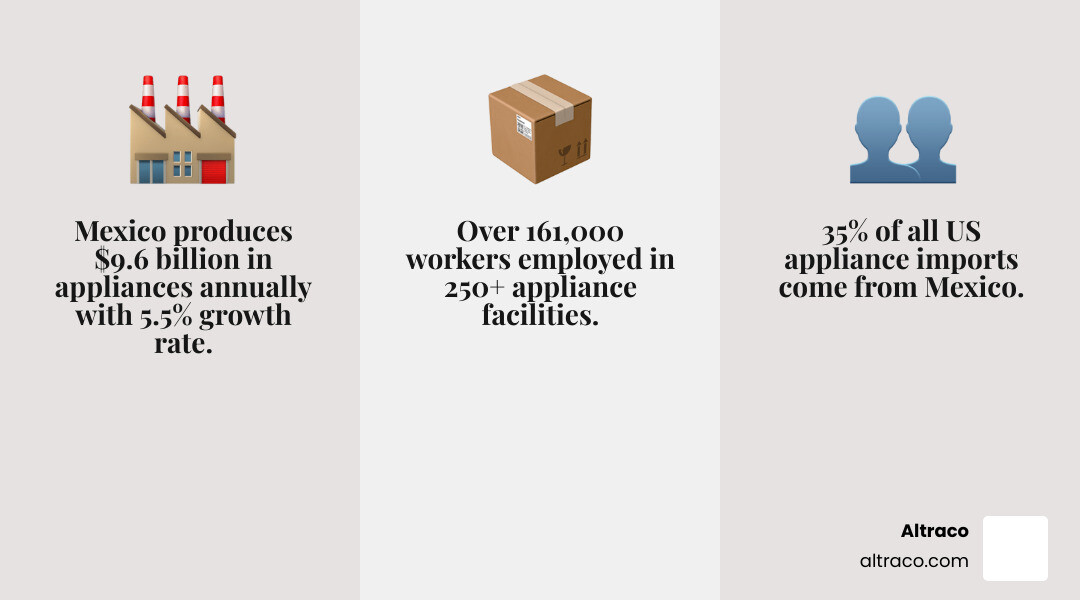 Infographic showing growth of Mexican appliance exports to the United States over time - appliance manufacturers in mexico