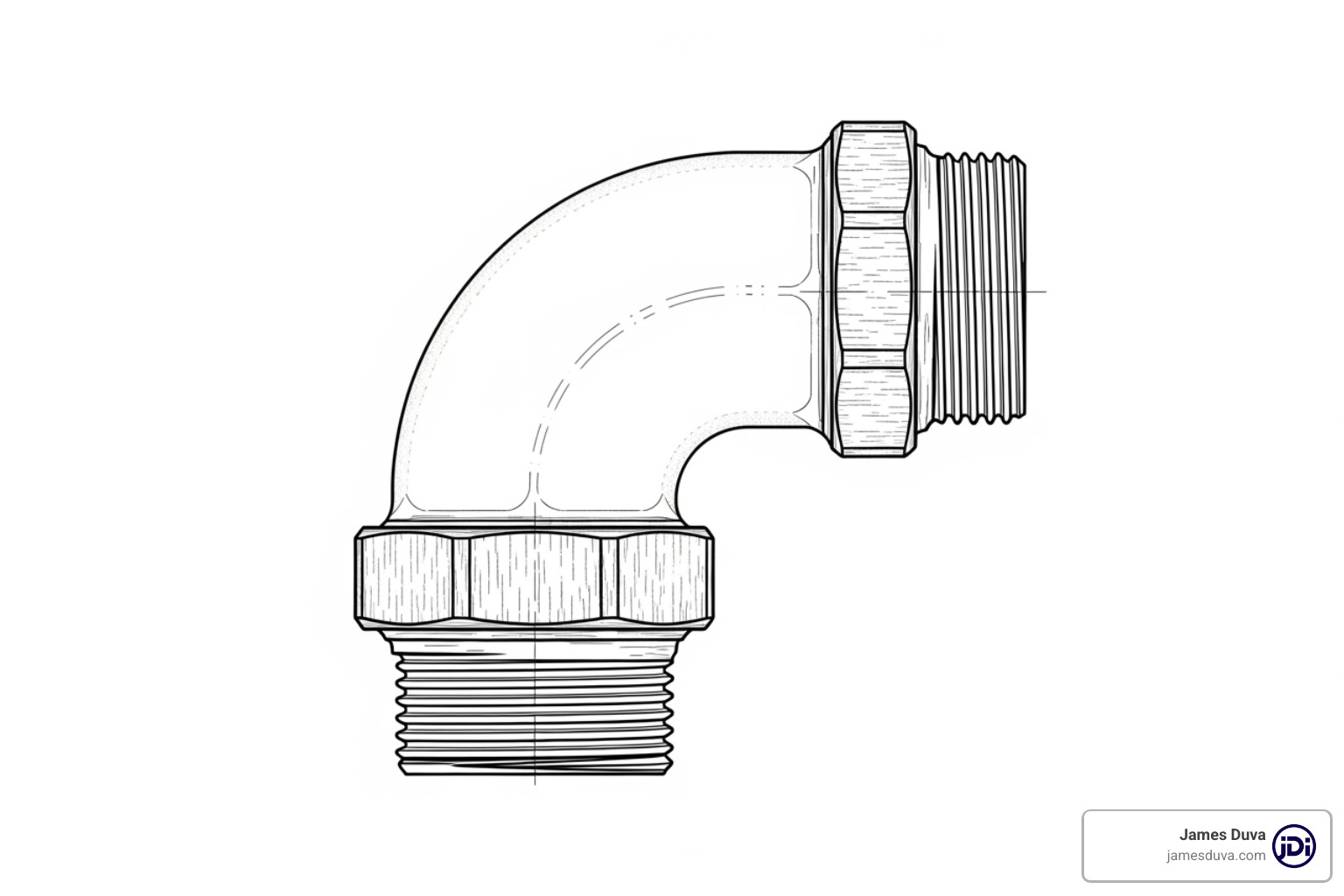 Illustration of a street elbow showing male and female ends - 2 inch elbow