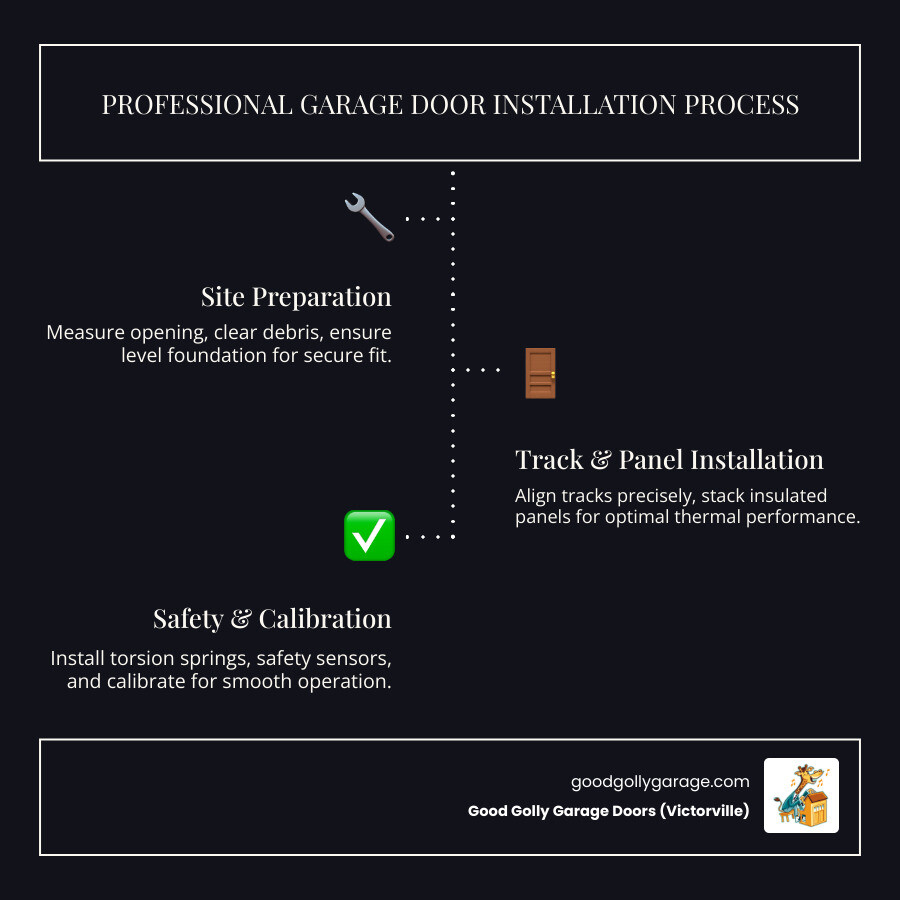 Infographic showing the professional garage door installation process steps for Barstow CA homeowners - best garage door Infographic showing the professional garage door installation process steps for Barstow CA homeowners - best garage door