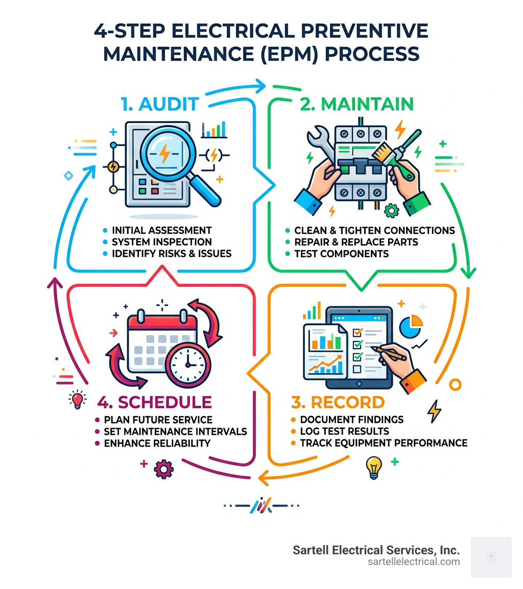 4-step Electrical Preventive Maintenance EPM process: Audit, Maintain, Record, Schedule - electrical preventive maintenance 4-step Electrical Preventive Maintenance EPM process: Audit, Maintain, Record, Schedule - electrical preventive maintenance