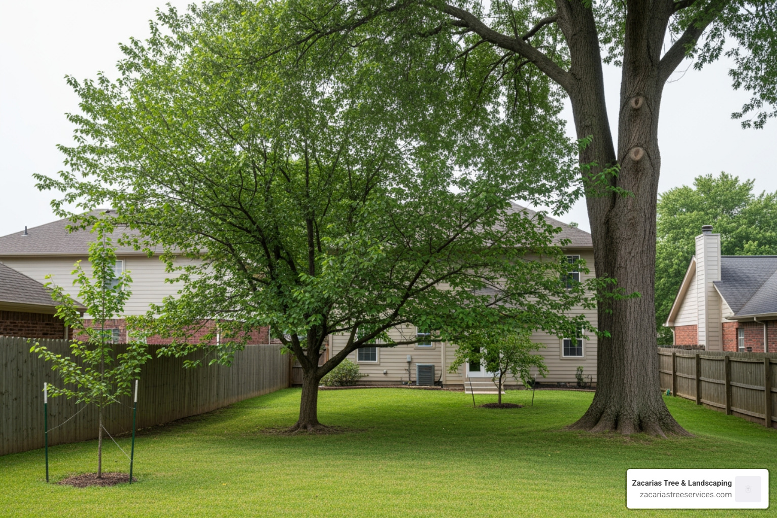 various tree sizes in a residential yard - average cost of cutting tree down