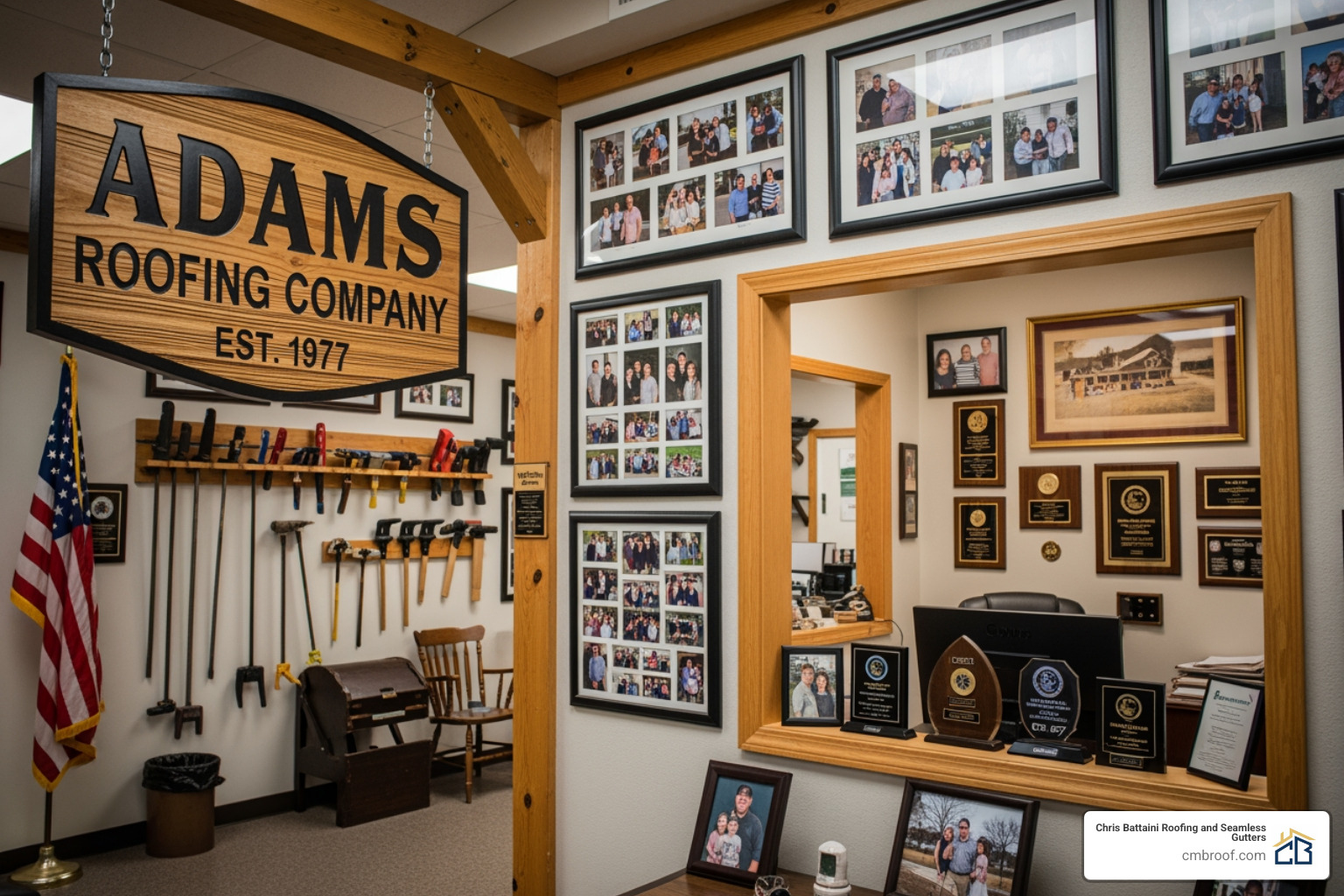 A family-owned business office representing the legacy of Adams roofing company - Adams roofing company A family-owned business office representing the legacy of Adams roofing company - Adams roofing company