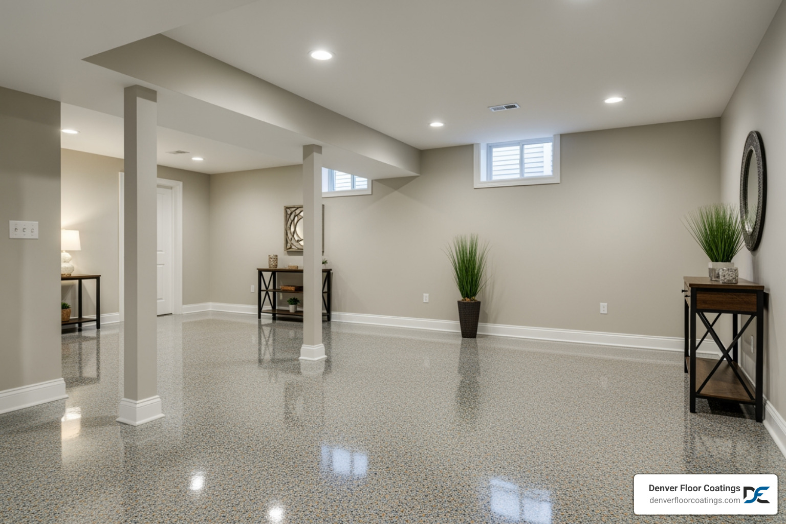 finished basement with decorative epoxy flooring - Epoxy Flooring