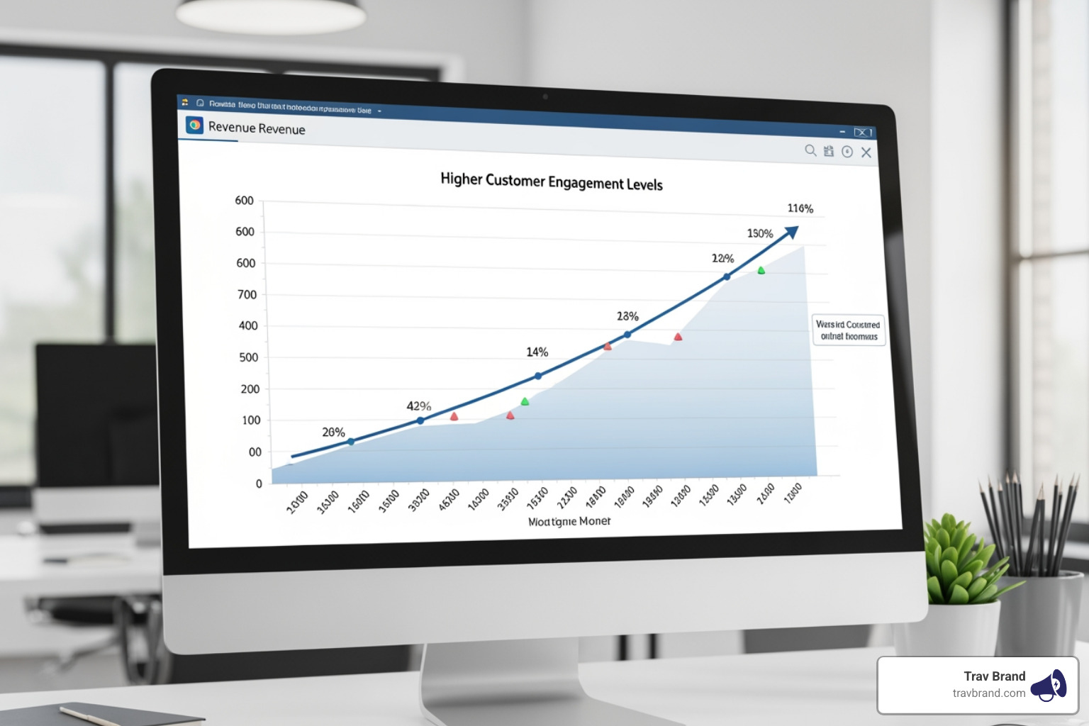 Graph showing the correlation between high customer engagement and increased revenue metrics - brand engagement strategies Graph showing the correlation between high customer engagement and increased revenue metrics - brand engagement strategies