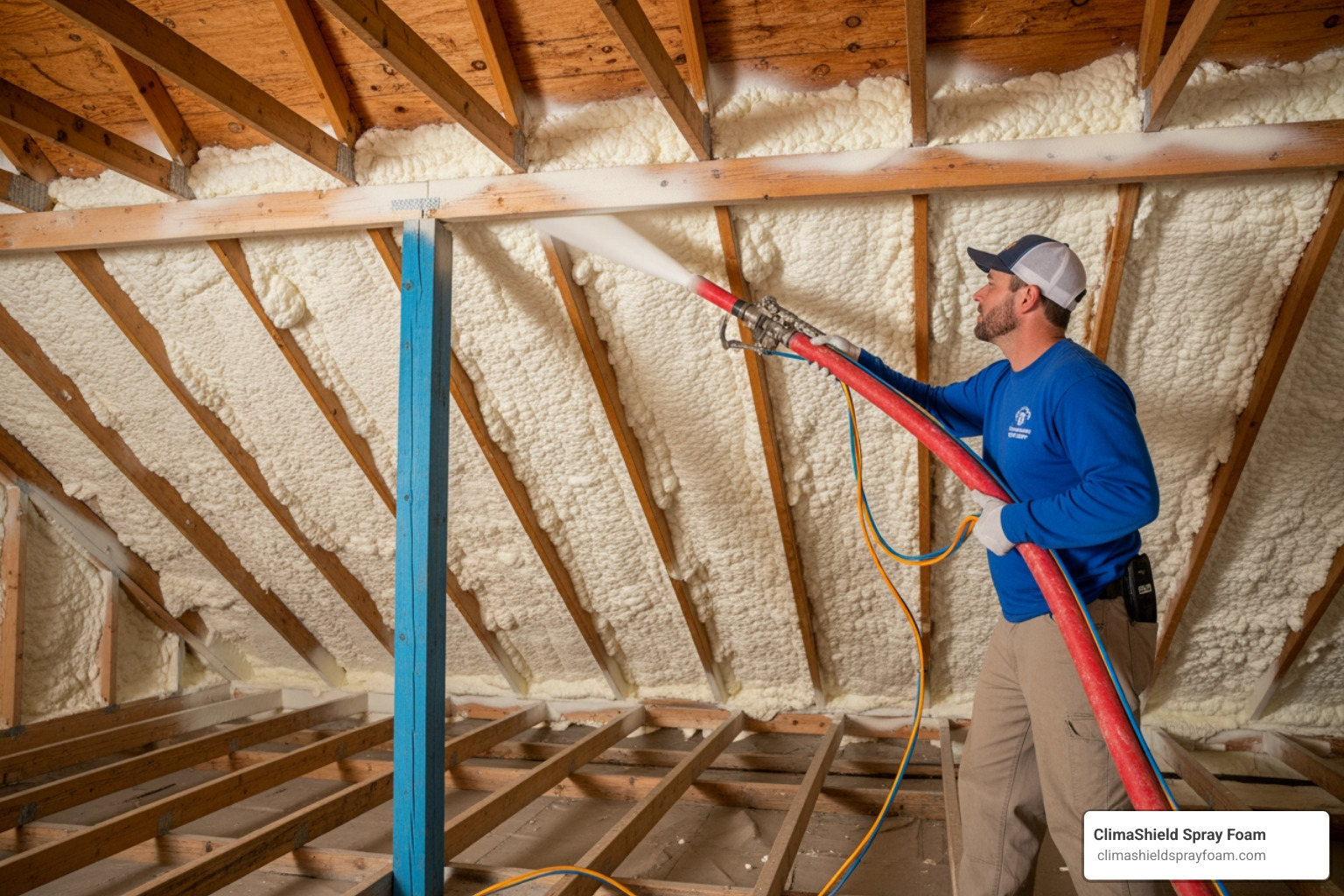 Professional spray foam application in a residential attic space - insulation companies in Indiana, PA