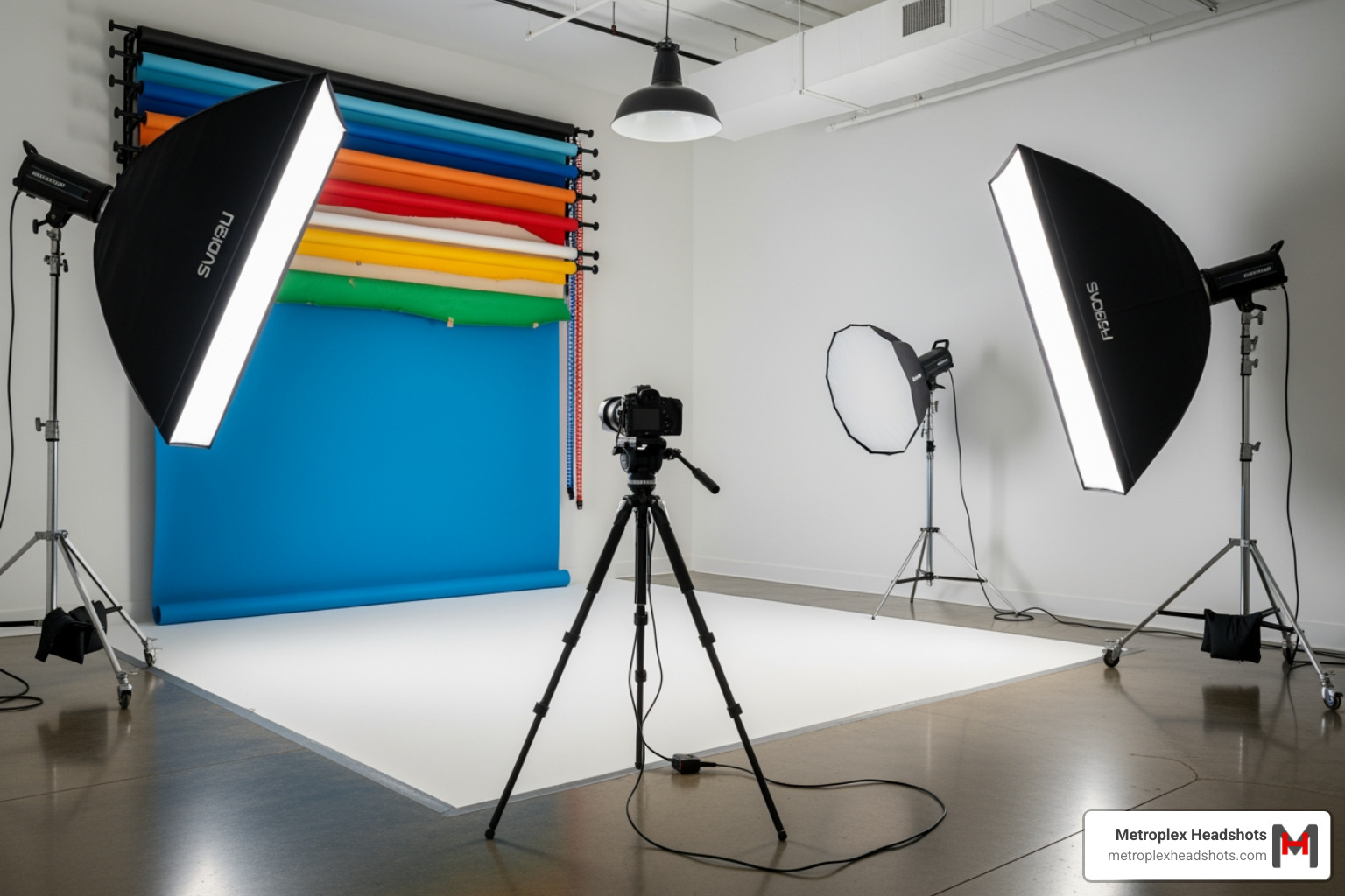A professional studio setup with high-end lighting and backdrops - professional headshot pricing