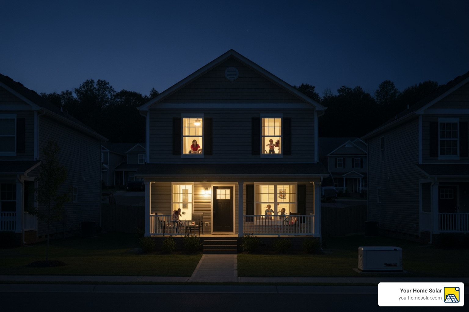 A Maryville family enjoying a well-lit, air-conditioned home while the neighborhood is in a blackout - generator A Maryville family enjoying a well-lit, air-conditioned home while the neighborhood is in a blackout - generator