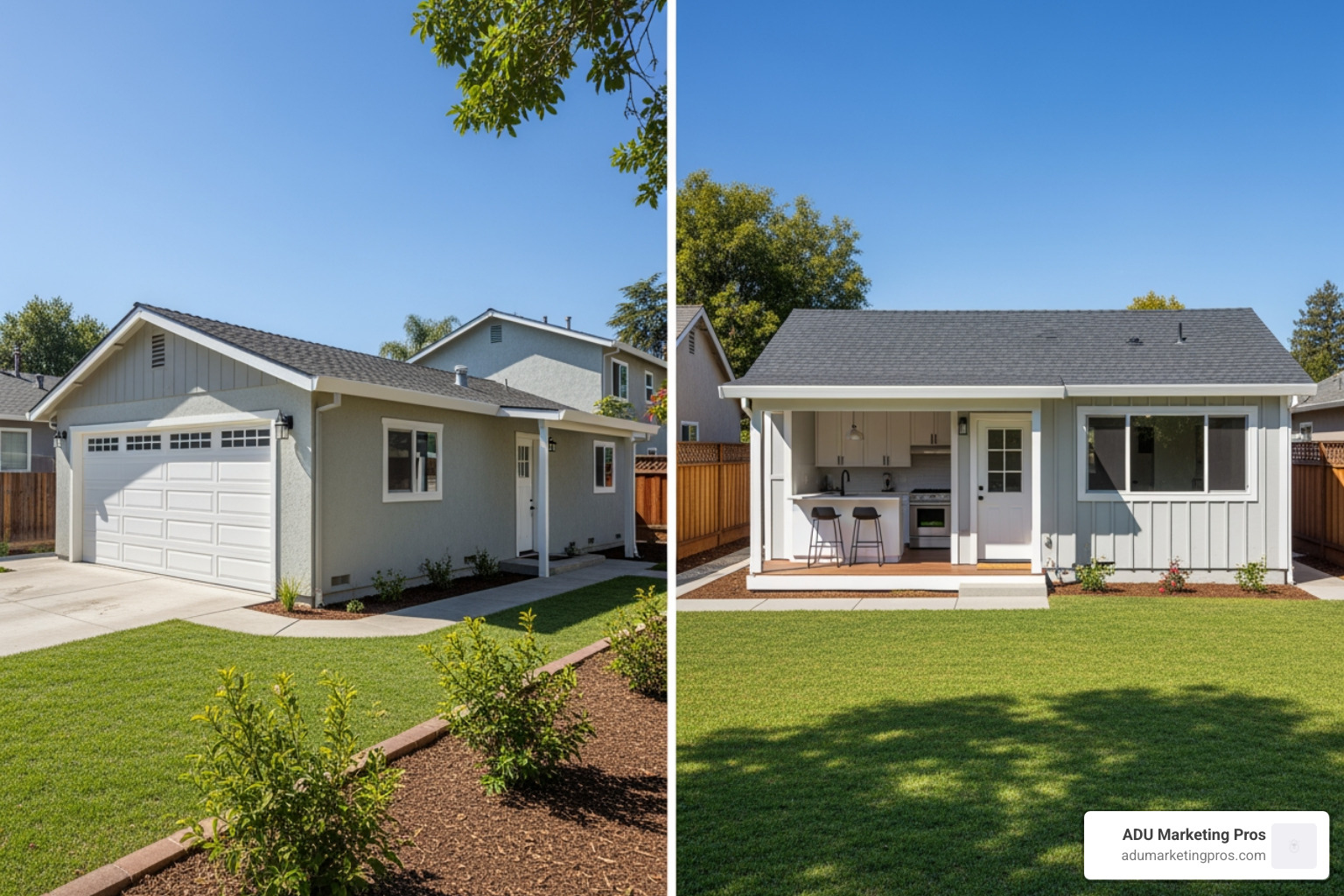 Comparing an attached garage conversion with a new detached backyard cottage in Alameda County - Alameda County ADU