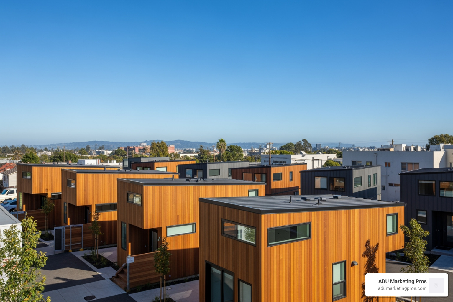 cluster of modern tiny homes with sleek wood siding arranged in a community setting - tiny home bay area convention cluster of modern tiny homes with sleek wood siding arranged in a community setting - tiny home bay area convention