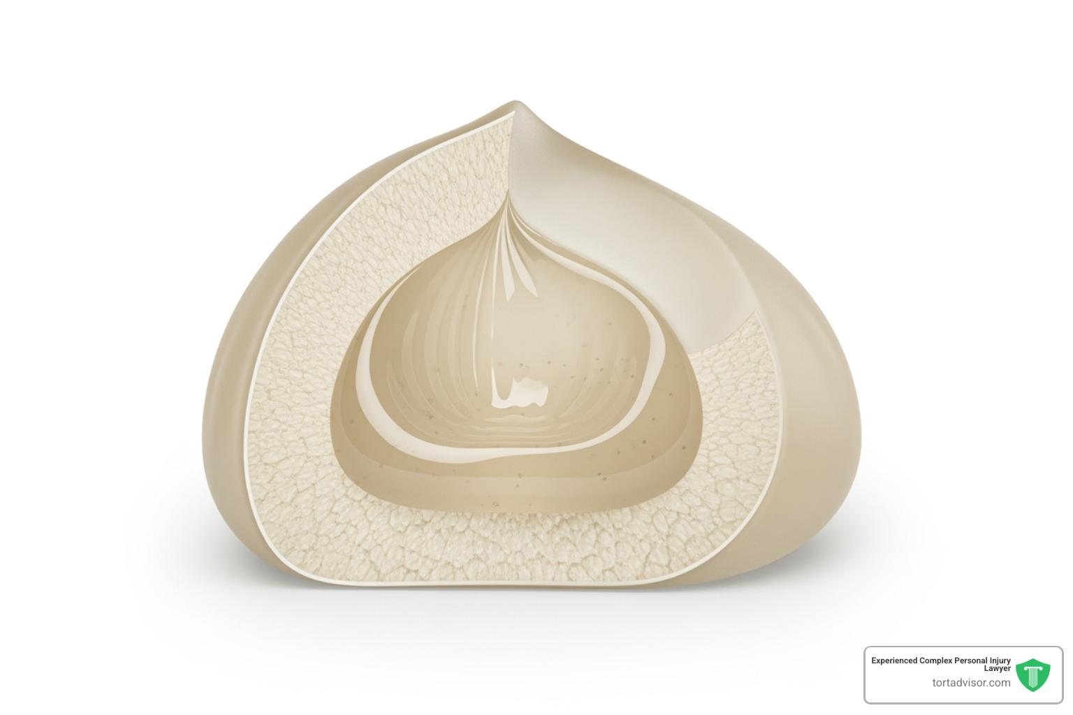 Cross-section of a cohesive gel implant showing the thick, form-stable silicone interior - gummy bear implant recall Cross-section of a cohesive gel implant showing the thick, form-stable silicone interior - gummy bear implant recall