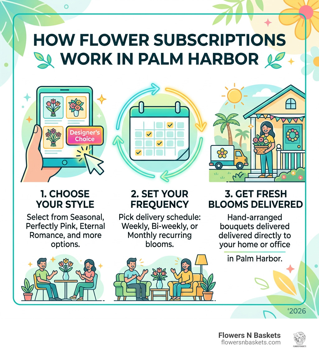 How flower subscriptions work in Palm Harbor: choose style, set frequency, get fresh blooms delivered - subscription flowers