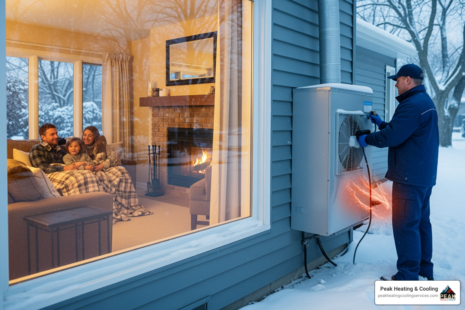 A family in a Glenview home staying warm and comfortable during a winter storm while a technician services the unit - 24