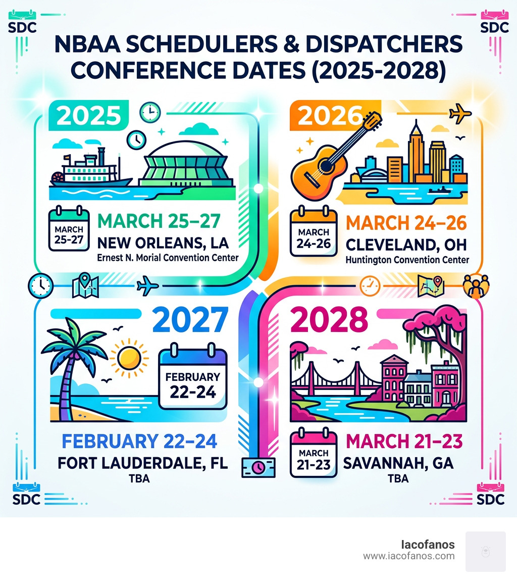 NBAA SDC dates locations 2025-2028 infographic with venues and cities - nbaa schedulers conference dates infographic NBAA SDC dates locations 2025-2028 infographic with venues and cities - nbaa schedulers conference dates infographic