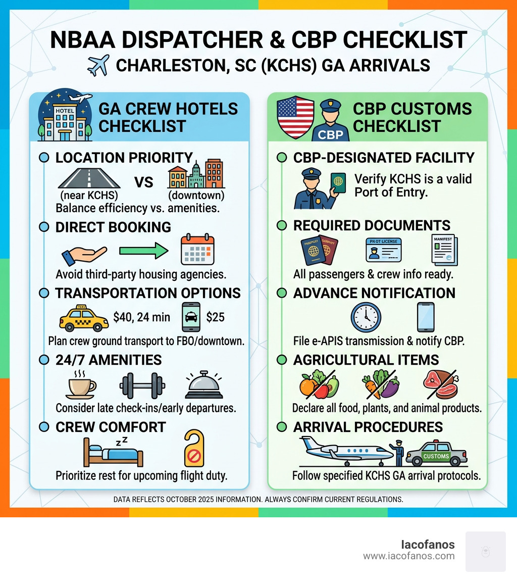 Infographic: NBAA dispatcher hotel and CBP customs checklist for Charleston SC KCHS GA arrivals - NBAA dispatchers hotels Infographic: NBAA dispatcher hotel and CBP customs checklist for Charleston SC KCHS GA arrivals - NBAA dispatchers hotels