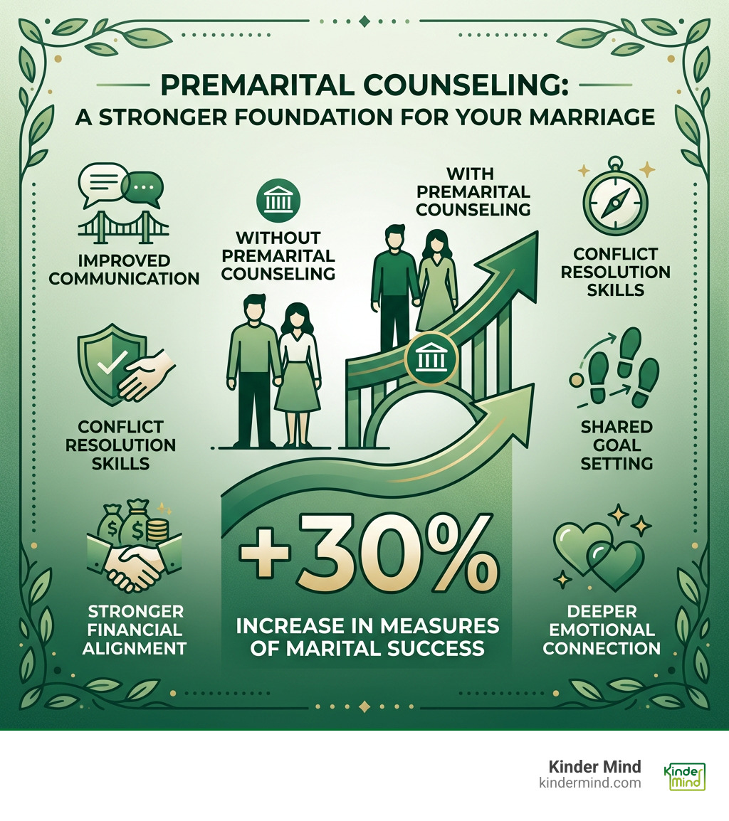 Infographic showing 30% increase in marital success through premarital counseling programs - premarital counseling virtual