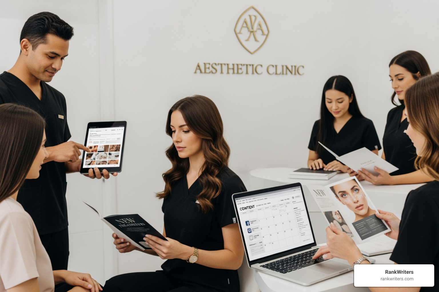 Digital marketing dashboard showing engagement metrics and patient conversion rates - Aesthetic practice content marketing Digital marketing dashboard showing engagement metrics and patient conversion rates - Aesthetic practice content marketing