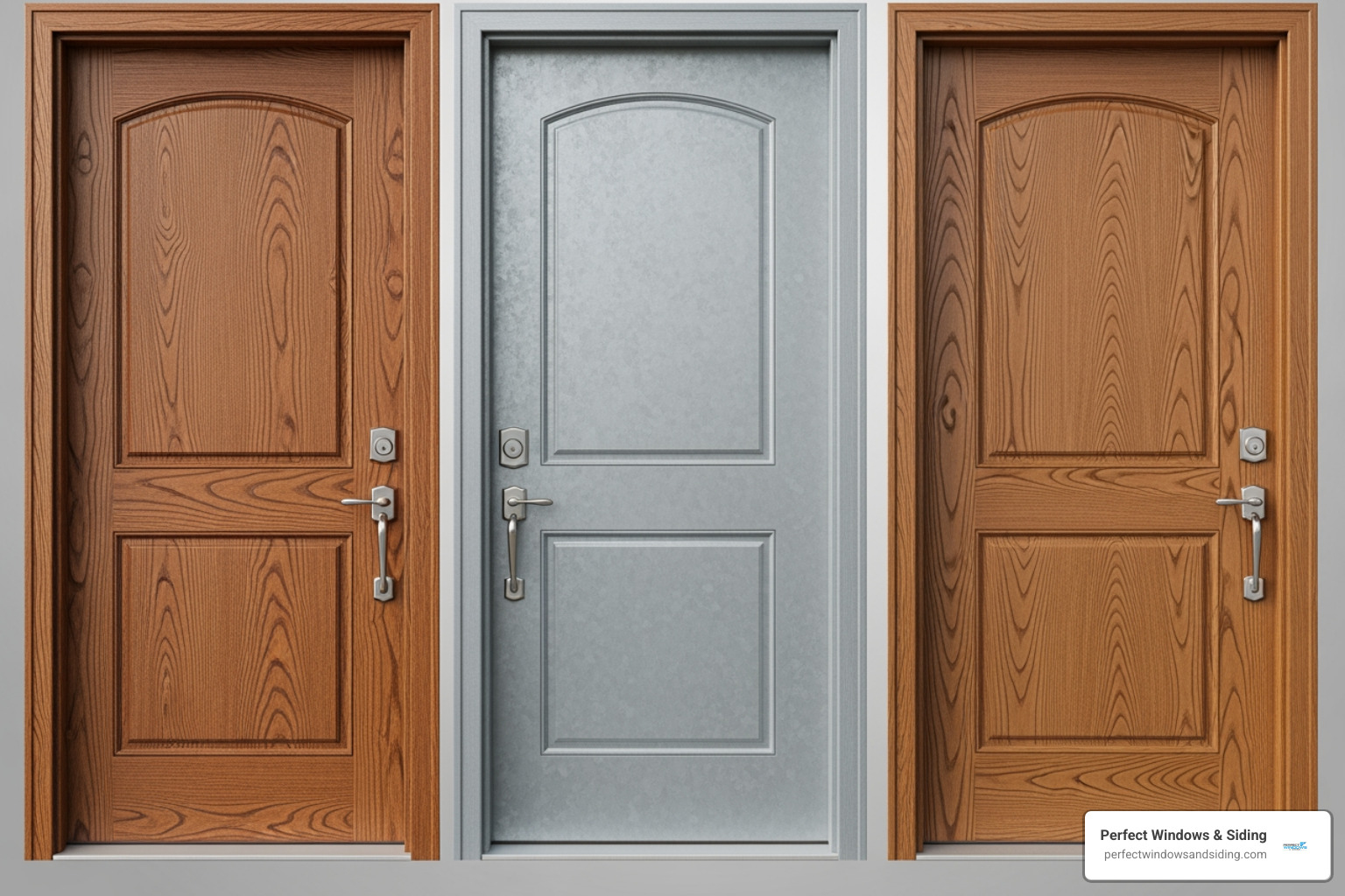 Comparison of various door material textures including wood grain, smooth steel, and fiberglass - exterior doors chicago
