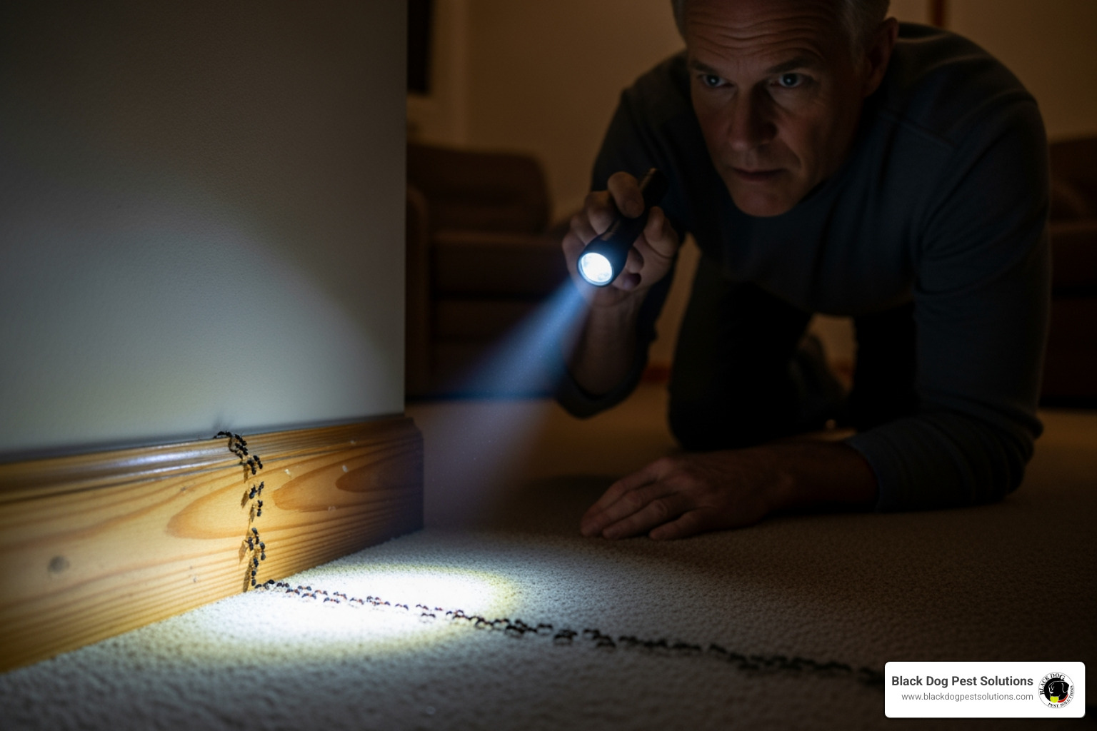 homeowner using a flashlight to track ants at night - how to get rid of carpenter ants homeowner using a flashlight to track ants at night - how to get rid of carpenter ants