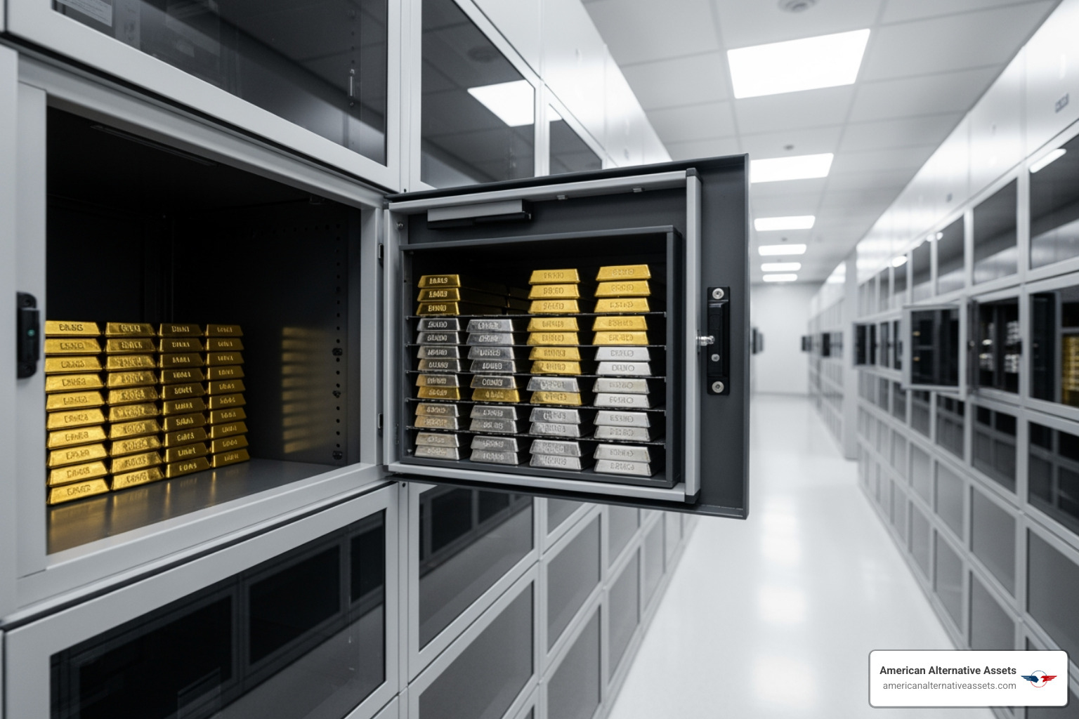 A high-security professional vault facility where IRA-approved precious metals are stored - precious metals IRA A high-security professional vault facility where IRA-approved precious metals are stored - precious metals IRA