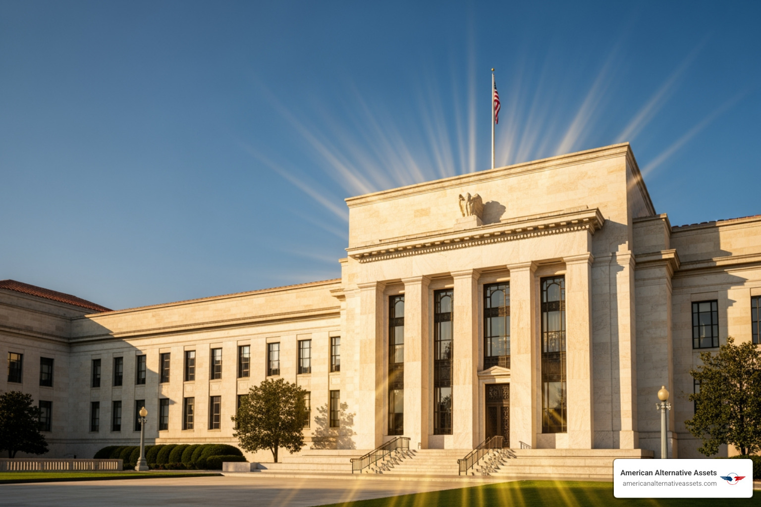 Central bank building representing official sector gold demand and global monetary policy. precious metals returns