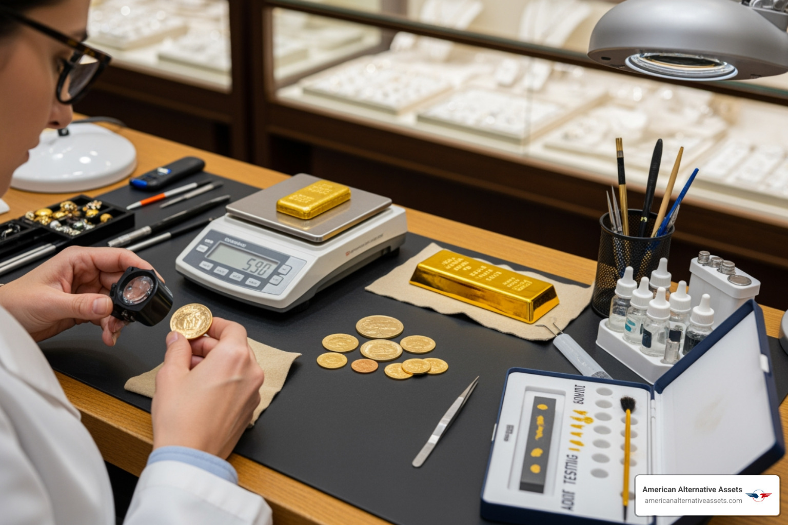 professional gold appraisal in progress with specialized tools - Convert gold to cash