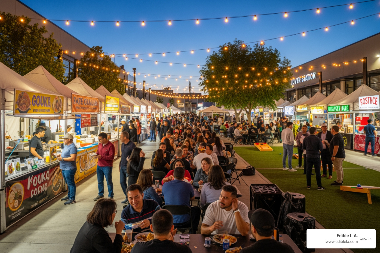 A night market at Ivy Station featuring food stalls and community members - culver city food events A night market at Ivy Station featuring food stalls and community members - culver city food events