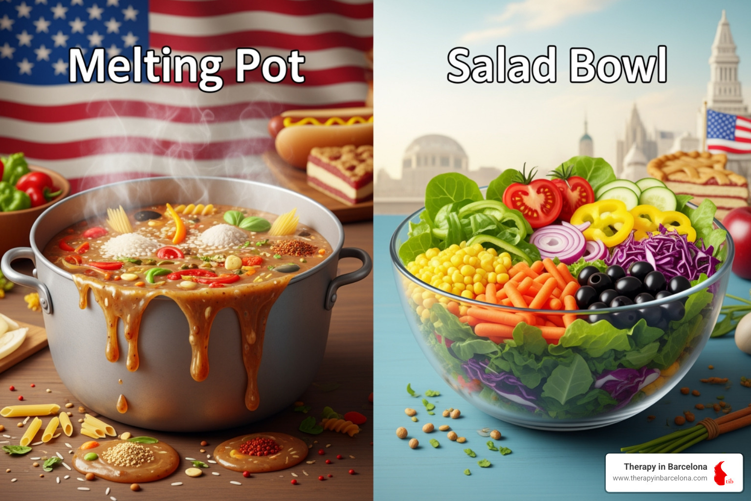 Comparison of melting pot versus salad bowl concepts in cultural identity - psychological impact of biculturalism evidence