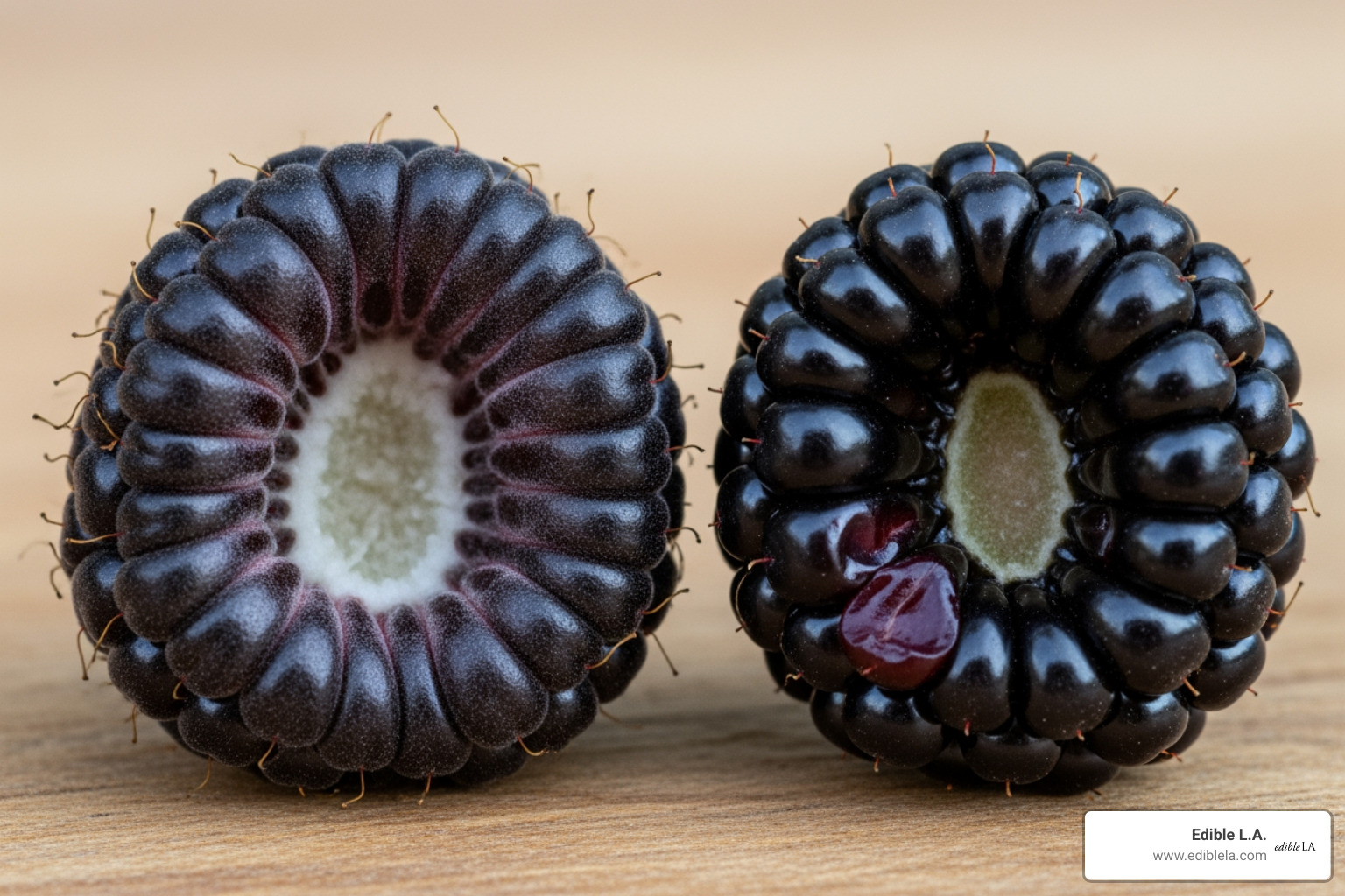 Comparison of hollow raspberry core vs solid blackberry core - black raspberries season Comparison of hollow raspberry core vs solid blackberry core - black raspberries season