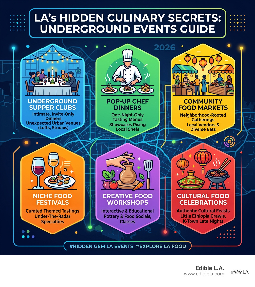 Types of hidden culinary events in Los Angeles and what makes each unique - hidden gem la events infographic 