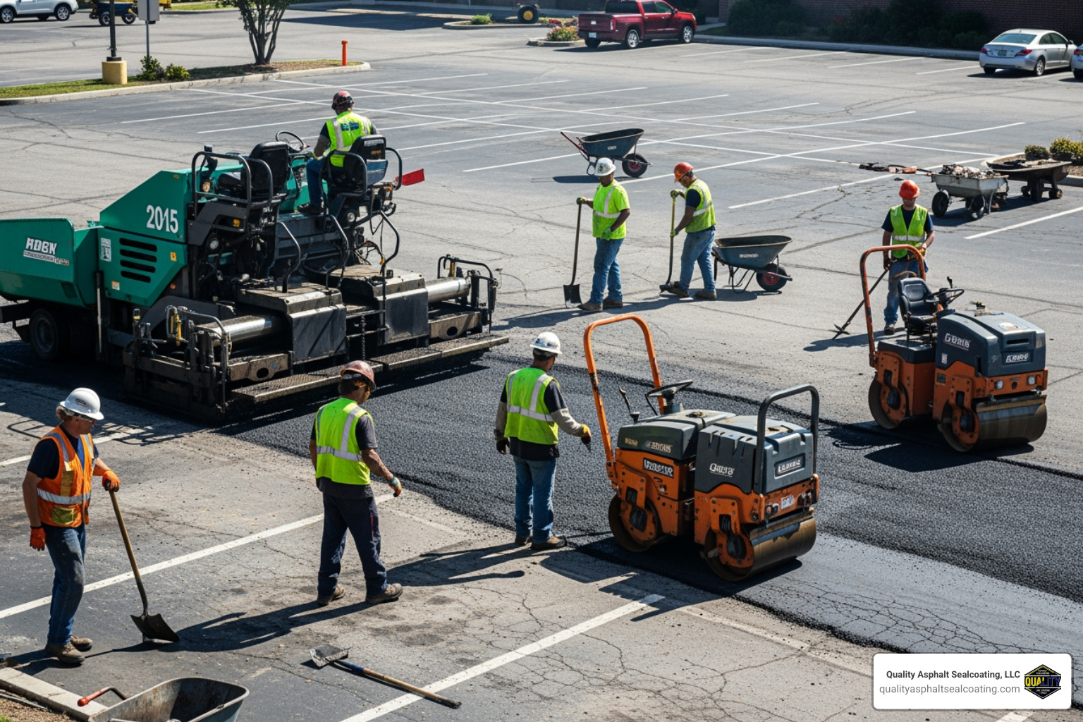 Professional crew using specialized equipment to repair a damaged asphalt roadway section - asphalt pothole repair services