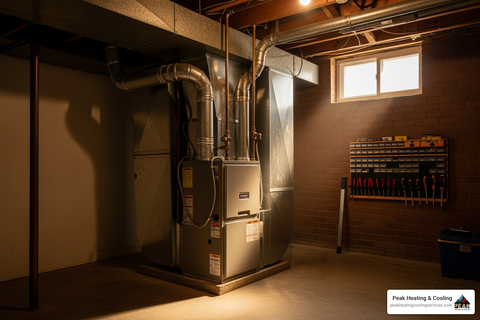 A modern high-efficiency furnace installation in a clean Skokie basement utility room - heating and cooling skokie