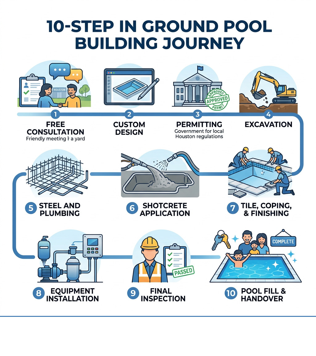 10-step in ground pool building journey infographic from consultation to handover - in ground swimming pool contractors 10-step in ground pool building journey infographic from consultation to handover - in ground swimming pool contractors