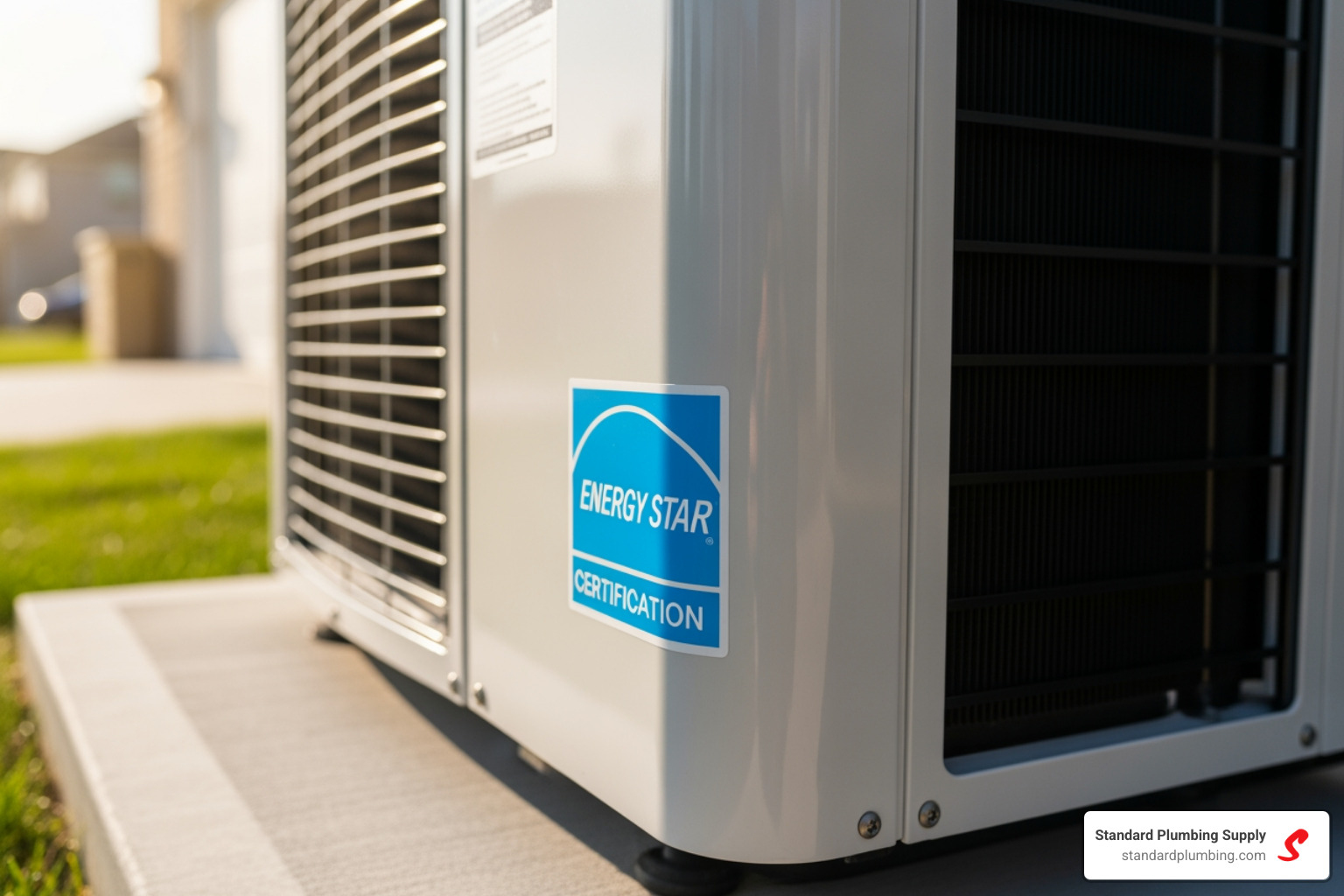 ENERGY STAR certification label on a modern HVAC unit - cooling heating unit