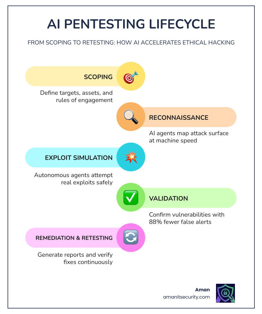 AI pentesting lifecycle: scoping, reconnaissance, exploit simulation, validation, remediation, retesting - penetration AI pentesting lifecycle: scoping, reconnaissance, exploit simulation, validation, remediation, retesting - penetration
