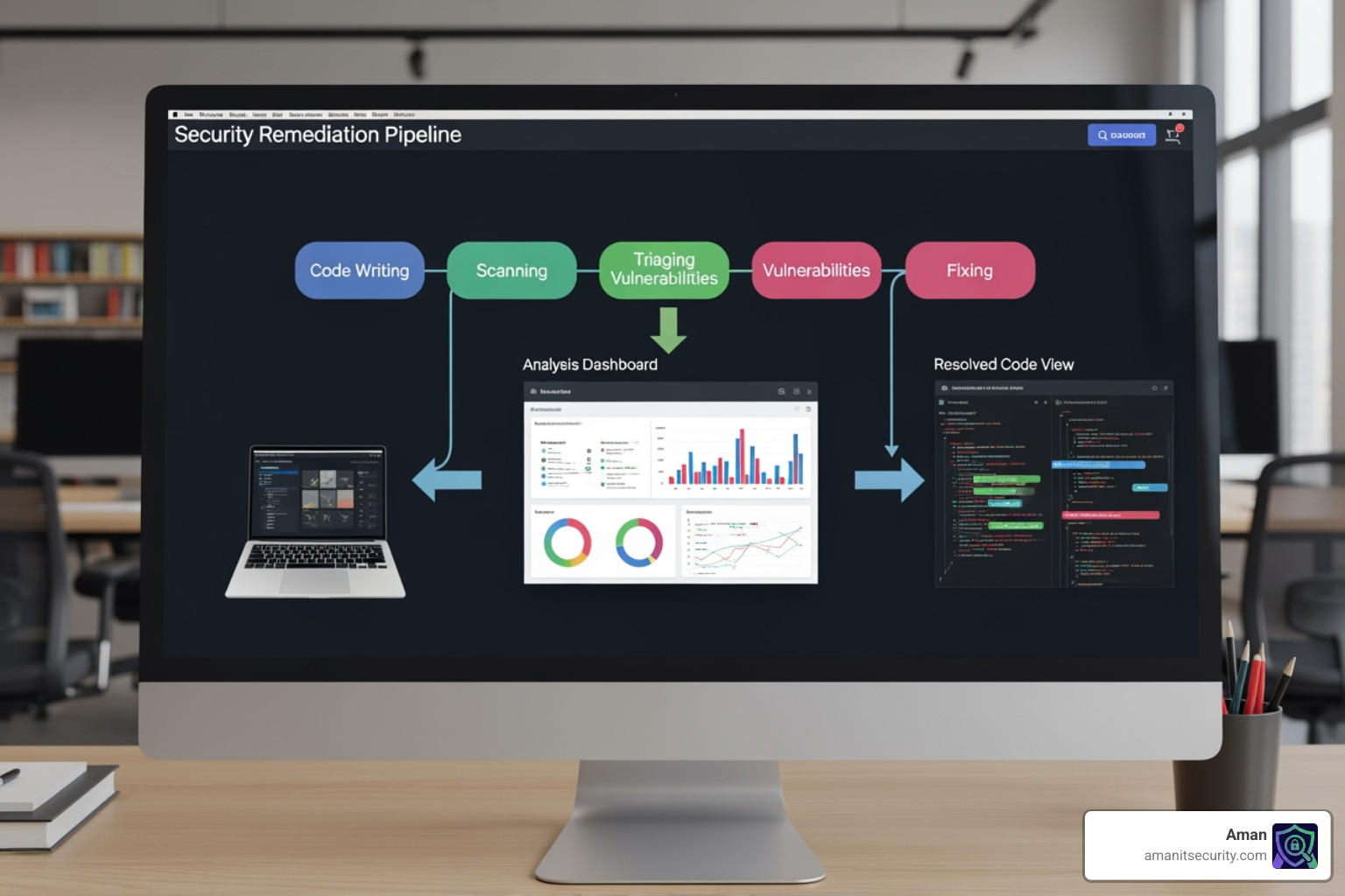 Security remediation pipeline showing code, scan, triage, and fix phases - SAST vulnerability fix guide Security remediation pipeline showing code, scan, triage, and fix phases - SAST vulnerability fix guide