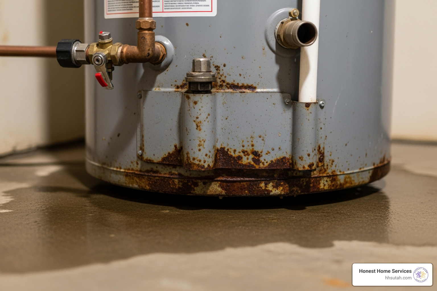 Leaking water heater base showing signs of corrosion and pooling water - water heater repair salt lake city ut Leaking water heater base showing signs of corrosion and pooling water - water heater repair salt lake city ut